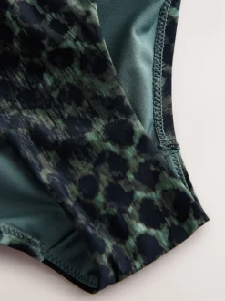 Green/Black Leopard Print High Waist Ruched Bikini Bottoms