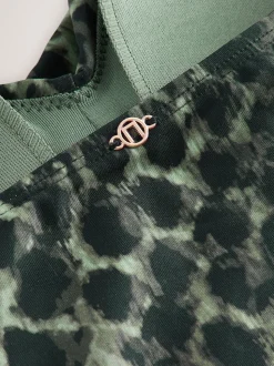 Green/Black Leopard Print Halterneck Tummy Control Swimsuit