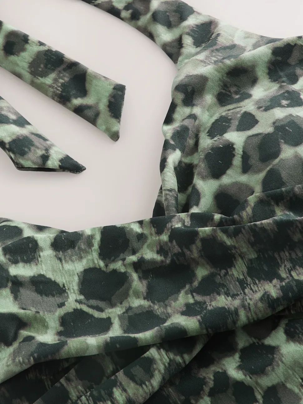 Green/Black Leopard Print Halterneck Tummy Control Swimsuit