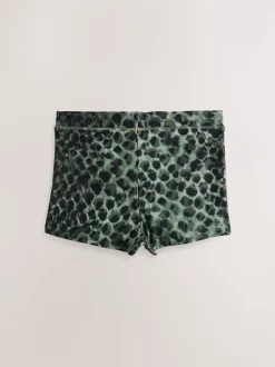 Green/Black Leopard Print Shorts Bikini Bottoms