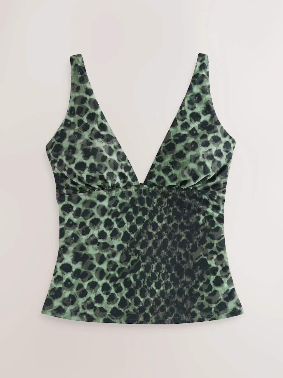 Green/Black Leopard Print Plunge Tummy Control Tankini Top