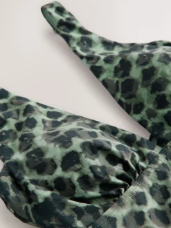 Green/Black Leopard Print Plunge Tummy Control Tankini Top