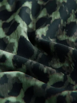 Green/Black Leopard Print Plunge Tummy Control Tankini Top