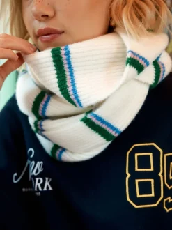 Green/Cream Stripe Knitted Heavyweight Scarf
