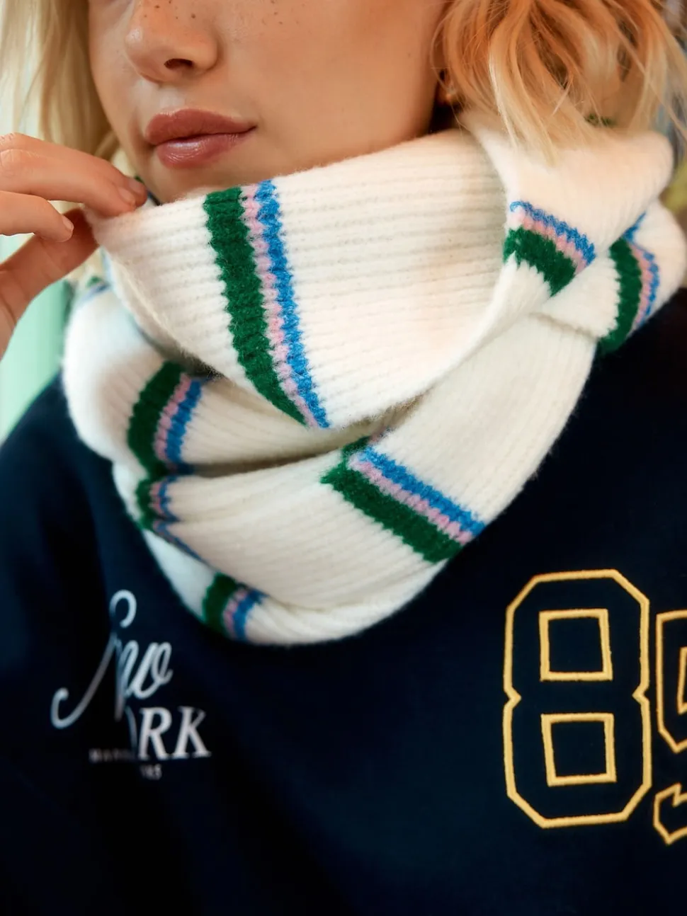 Green/Cream Stripe Knitted Heavyweight Scarf
