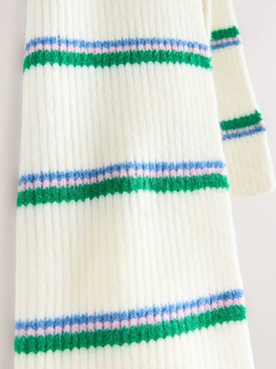 Green/Cream Stripe Knitted Heavyweight Scarf