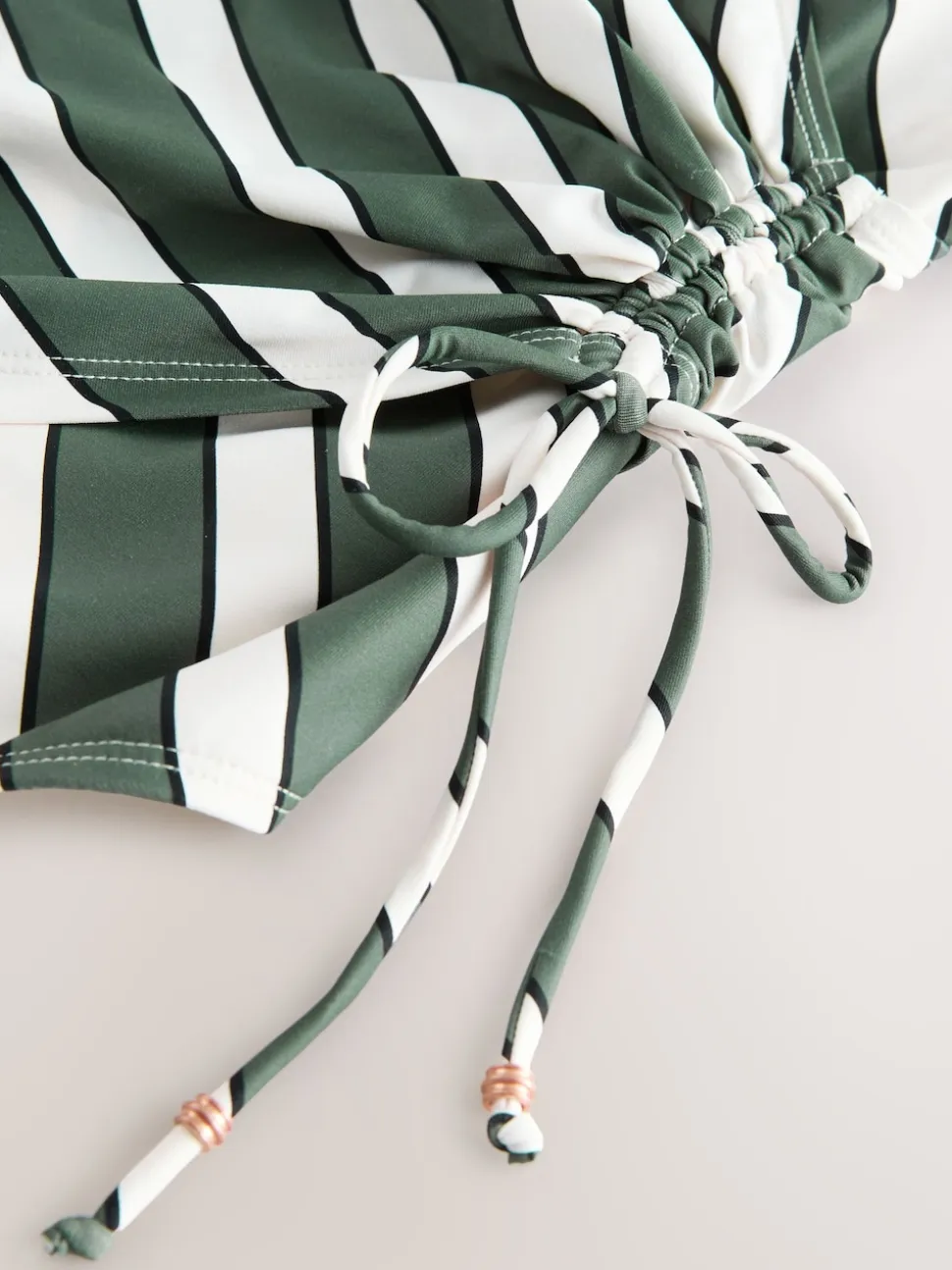 Green/Cream Stripe Ruched Side Tummy Shaping Control Swimsuit