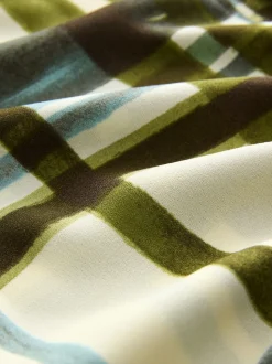 Green/Ecru Check Long Sleeve V-Neck Blouse
