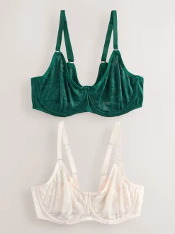 Green/Ecru DD-G Lace Non Pad Full Cup Bras 2 Pack