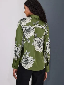 Green/Ecru Floral Print Long Sleeve Shirt