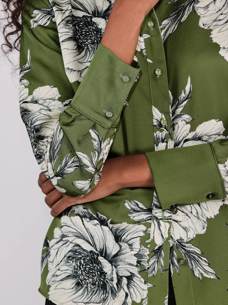 Green/Ecru Floral Print Long Sleeve Shirt