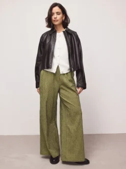 Green/Navy Blue Gingham Wide Leg Trousers