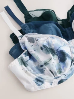 Green/Navy/Navy Print DD+ Non Pad Full Cup Bras 3 Pack with Side Support