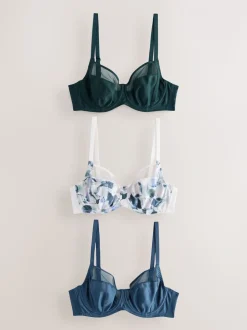 Green/Navy/Navy Print DD+ Non Pad Full Cup Bras 3 Pack with Side Support