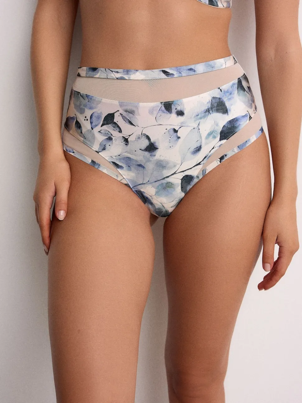 Green/Navy/Navy Print Mesh Trim High Waist High Leg Knickers 3 Pack