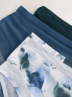 Green/Navy/Navy Print Mesh Trim High Waist High Leg Knickers 3 Pack