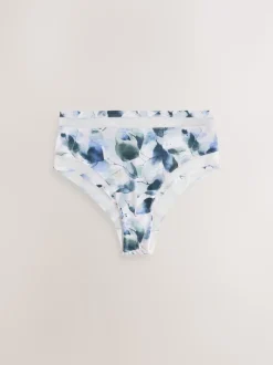 Green/Navy/Navy Print Mesh Trim High Waist High Leg Knickers 3 Pack