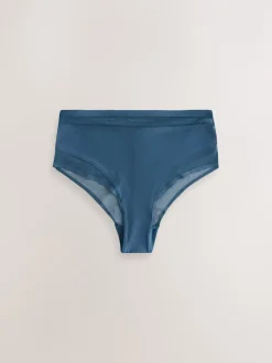Green/Navy/Navy Print Mesh Trim High Waist High Leg Knickers 3 Pack