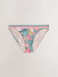 Green/Pink Conversational High Leg Print Bikini Bottoms