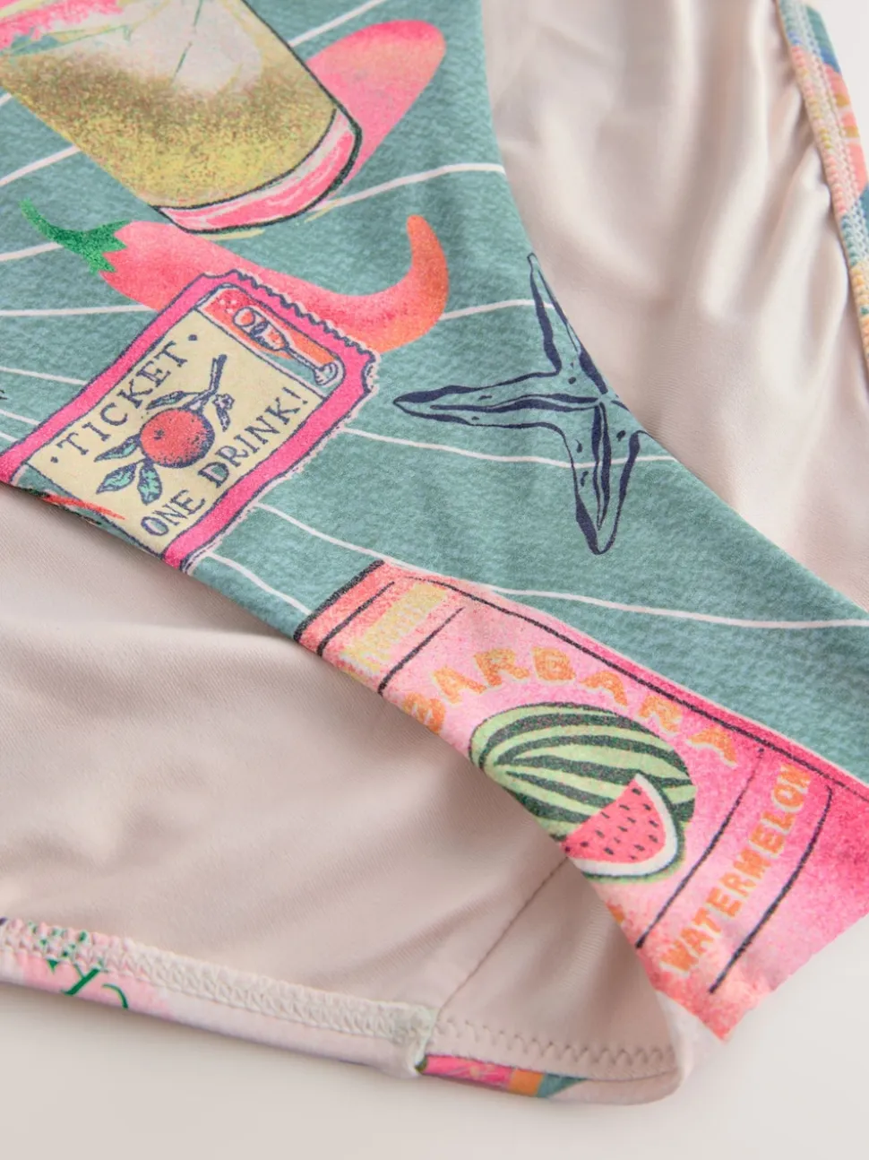 Green/Pink Conversational High Leg Print Bikini Bottoms