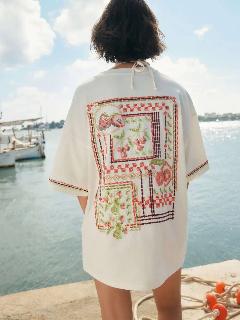 Green/Pink Graphic Print Beach T-Shirt