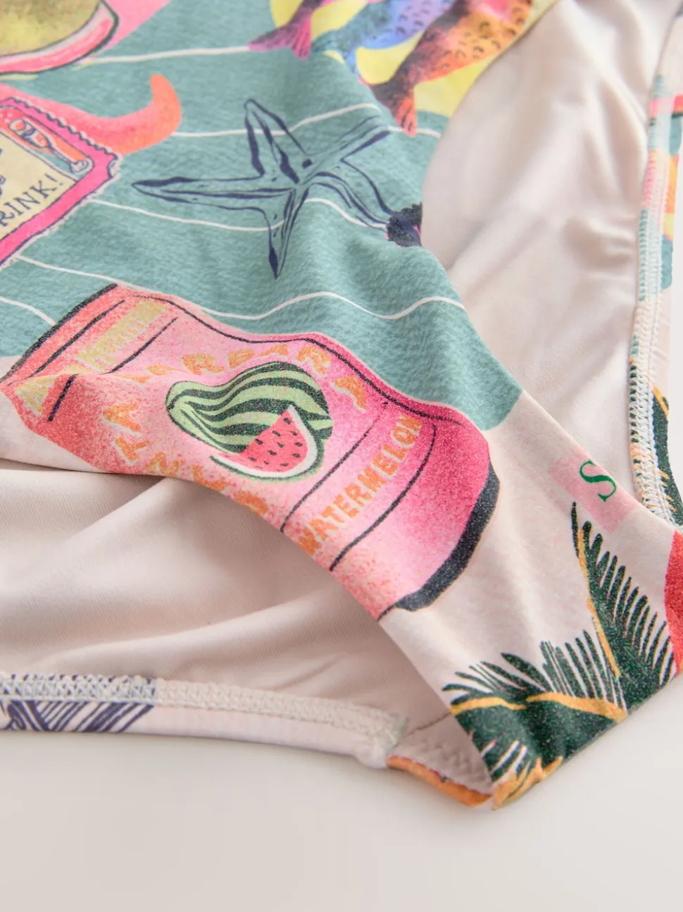 Green/Pink Lobster Conversational High Waist Print Bikini Bottoms