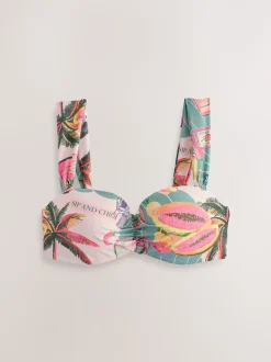 Green/Pink Lobster Conversational Wired Bandeau Bikini Top