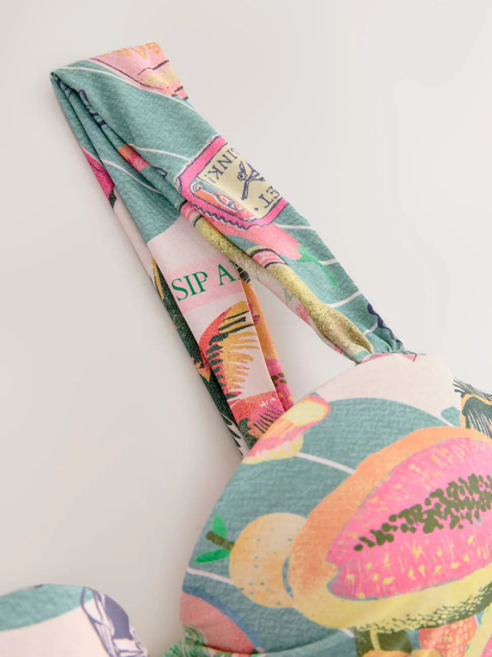 Green/Pink Lobster Conversational Wired Bandeau Bikini Top