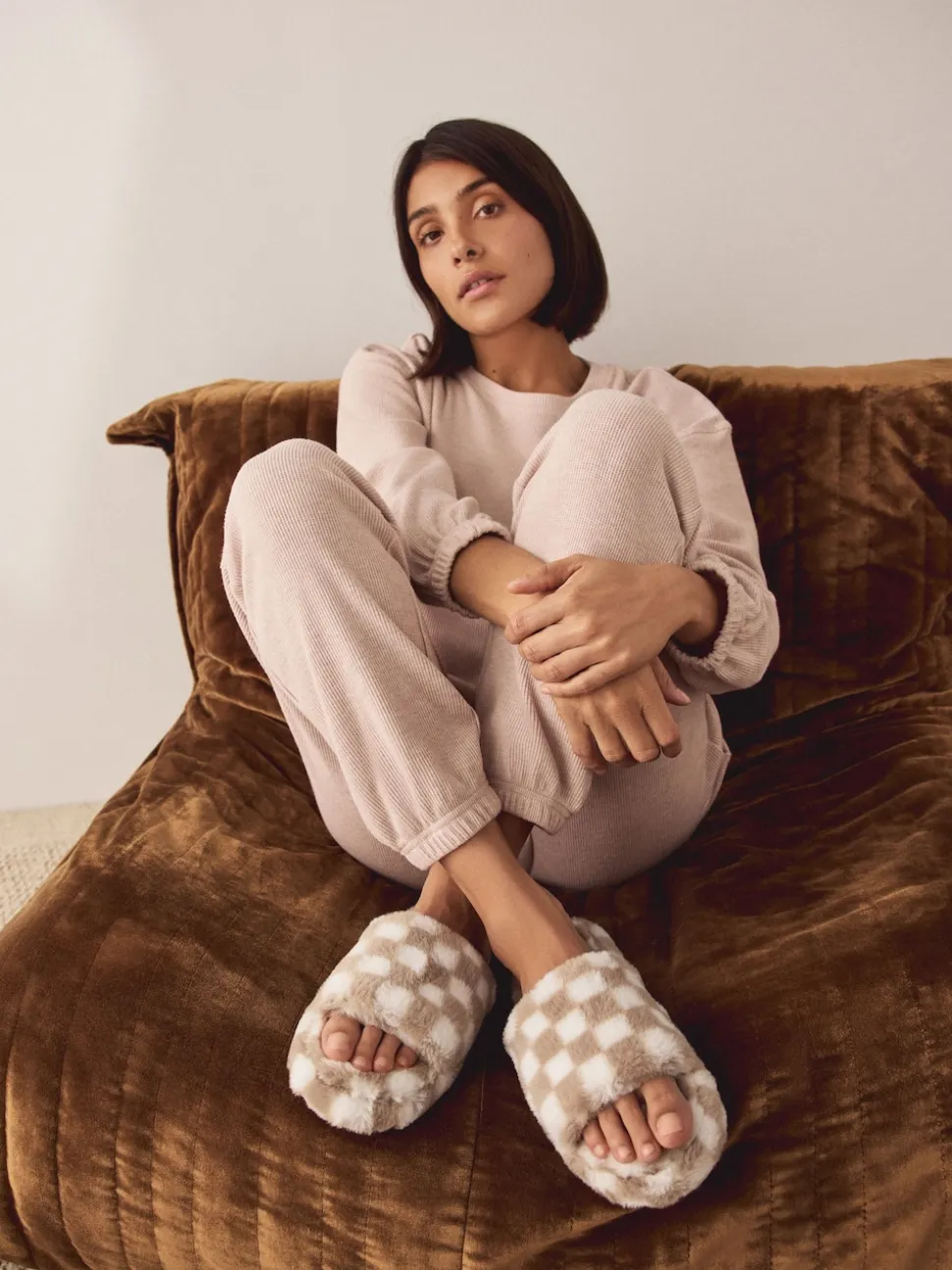 Green/White Checked Slider Slippers