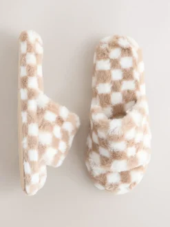 Green/White Checked Slider Slippers
