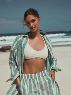 Green/White Summer Shirt With Linen