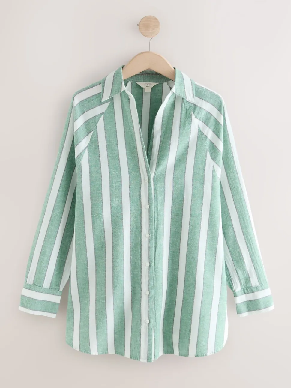 Green/White Summer Shirt With Linen