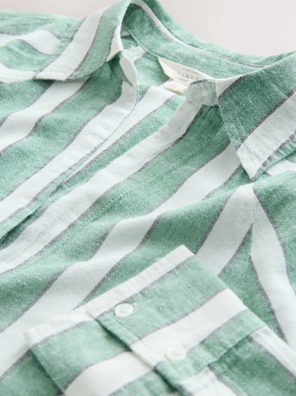 Green/White Summer Shirt With Linen