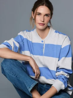 Grey and Blue Popperneck Henley Sweatshirt