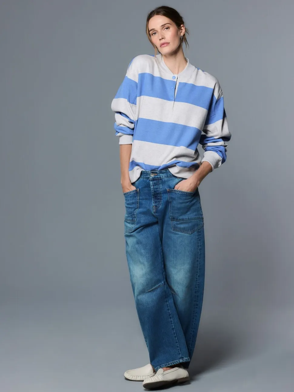 Grey and Blue Popperneck Henley Sweatshirt