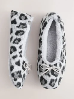 Grey Animal Print Ballerina Flat Slippers