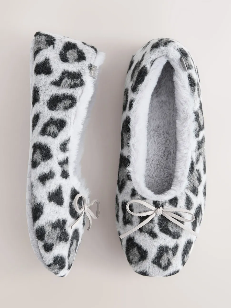 Grey Animal Print Ballerina Flat Slippers
