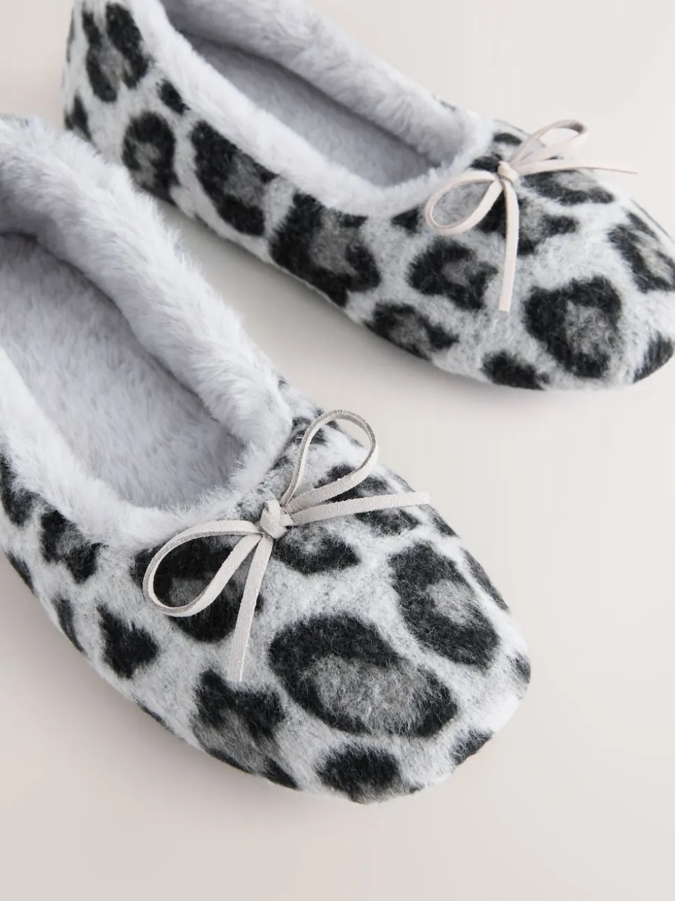 Grey Animal Print Ballerina Flat Slippers