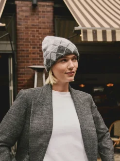 Grey Argyle Knitted Beanie
