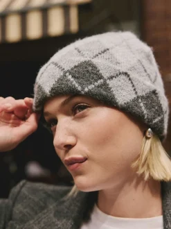 Grey Argyle Knitted Beanie