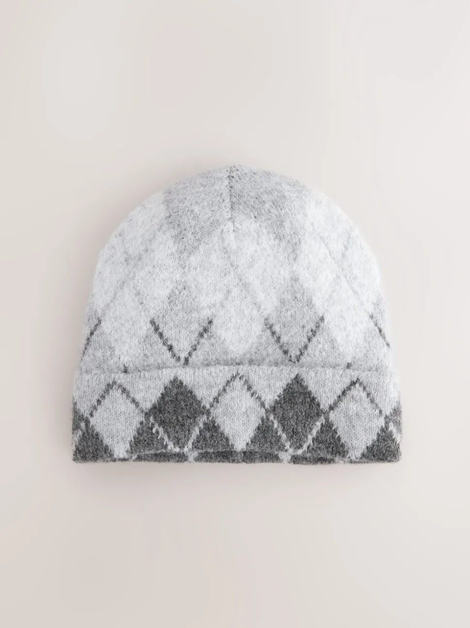 Grey Argyle Knitted Beanie