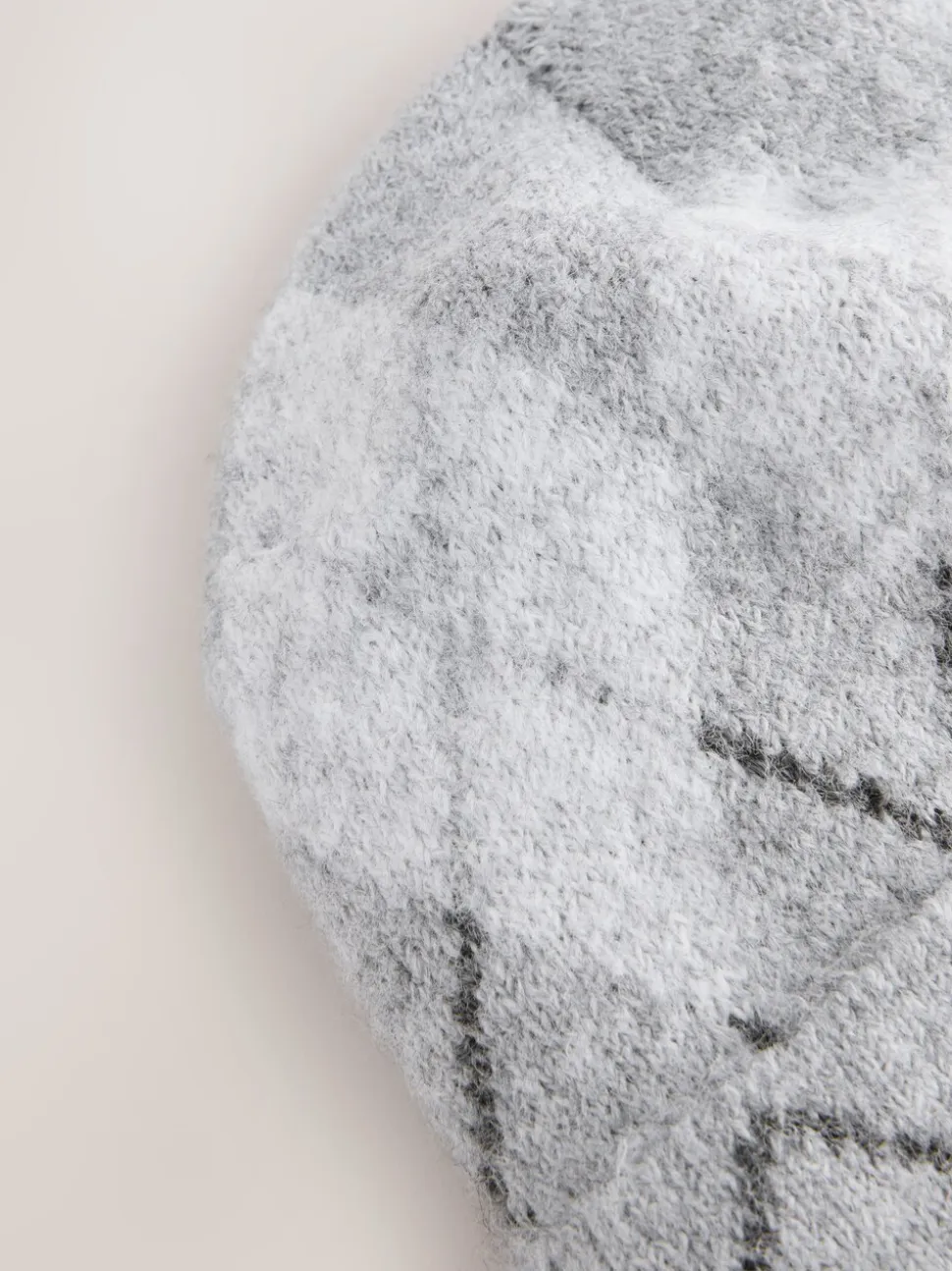Grey Argyle Knitted Beanie