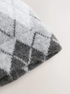 Grey Argyle Knitted Beanie