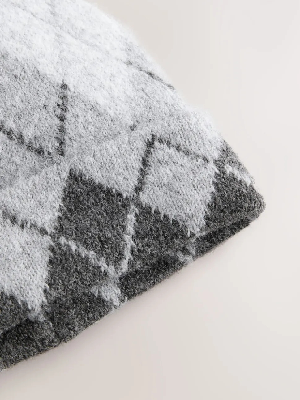 Grey Argyle Knitted Beanie