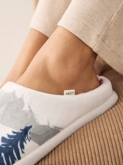 Grey Christmas Truck Plush Mule Slippers