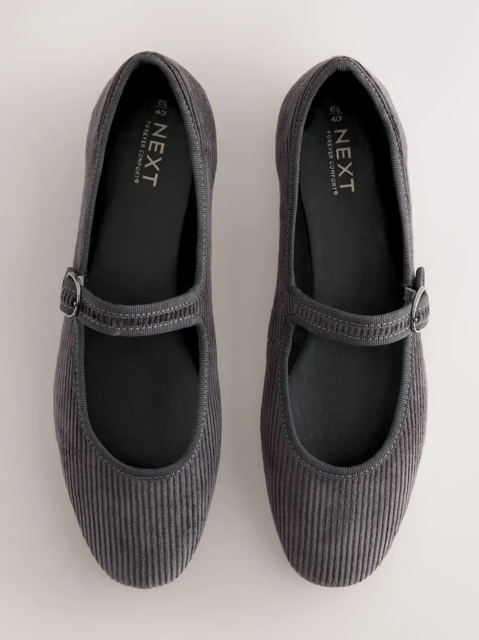 Grey Cord Forever Comfort Round Toe Buckle Detail Mary Jane Shoes