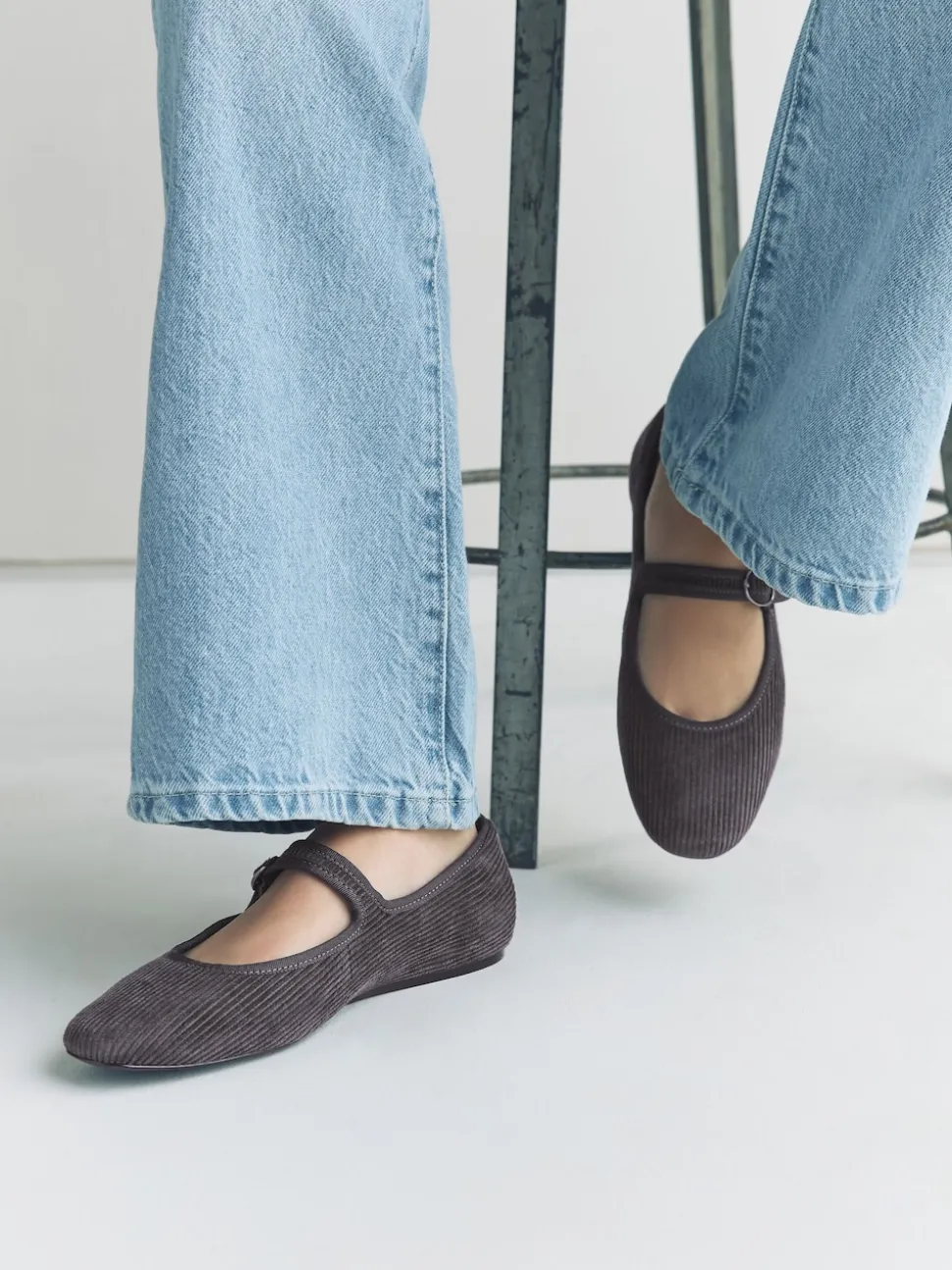 Grey Cord Forever Comfort Round Toe Buckle Detail Mary Jane Shoes