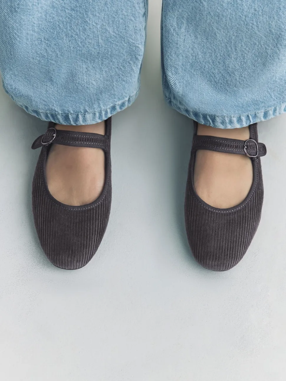 Grey Cord Forever Comfort Round Toe Buckle Detail Mary Jane Shoes