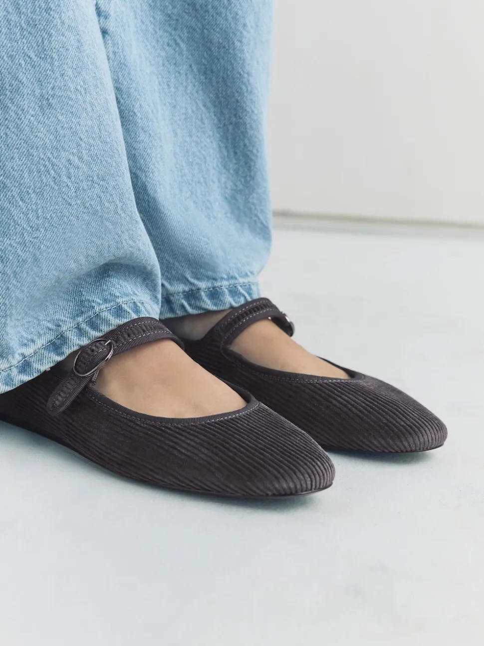Grey Cord Forever Comfort Round Toe Buckle Detail Mary Jane Shoes