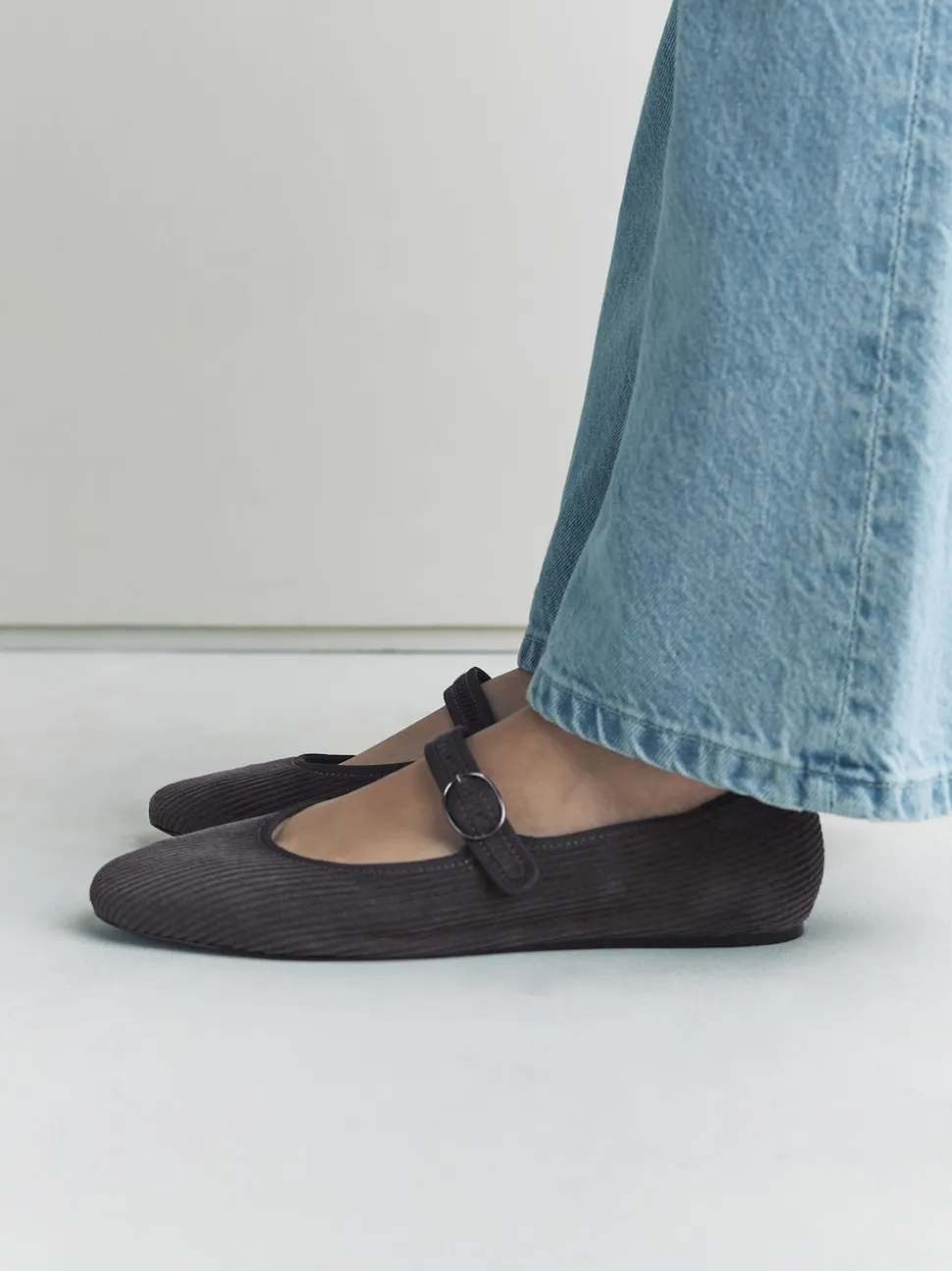 Grey Cord Forever Comfort Round Toe Buckle Detail Mary Jane Shoes